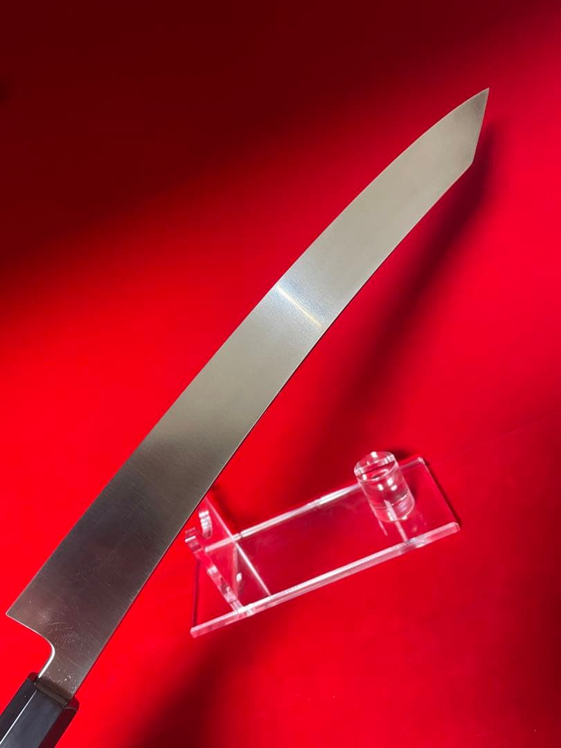 包丁　剣型切付　刺身包丁　尺ニ　鬼反り　鏡面仕上げ　切味抜群　箱付　未使用品