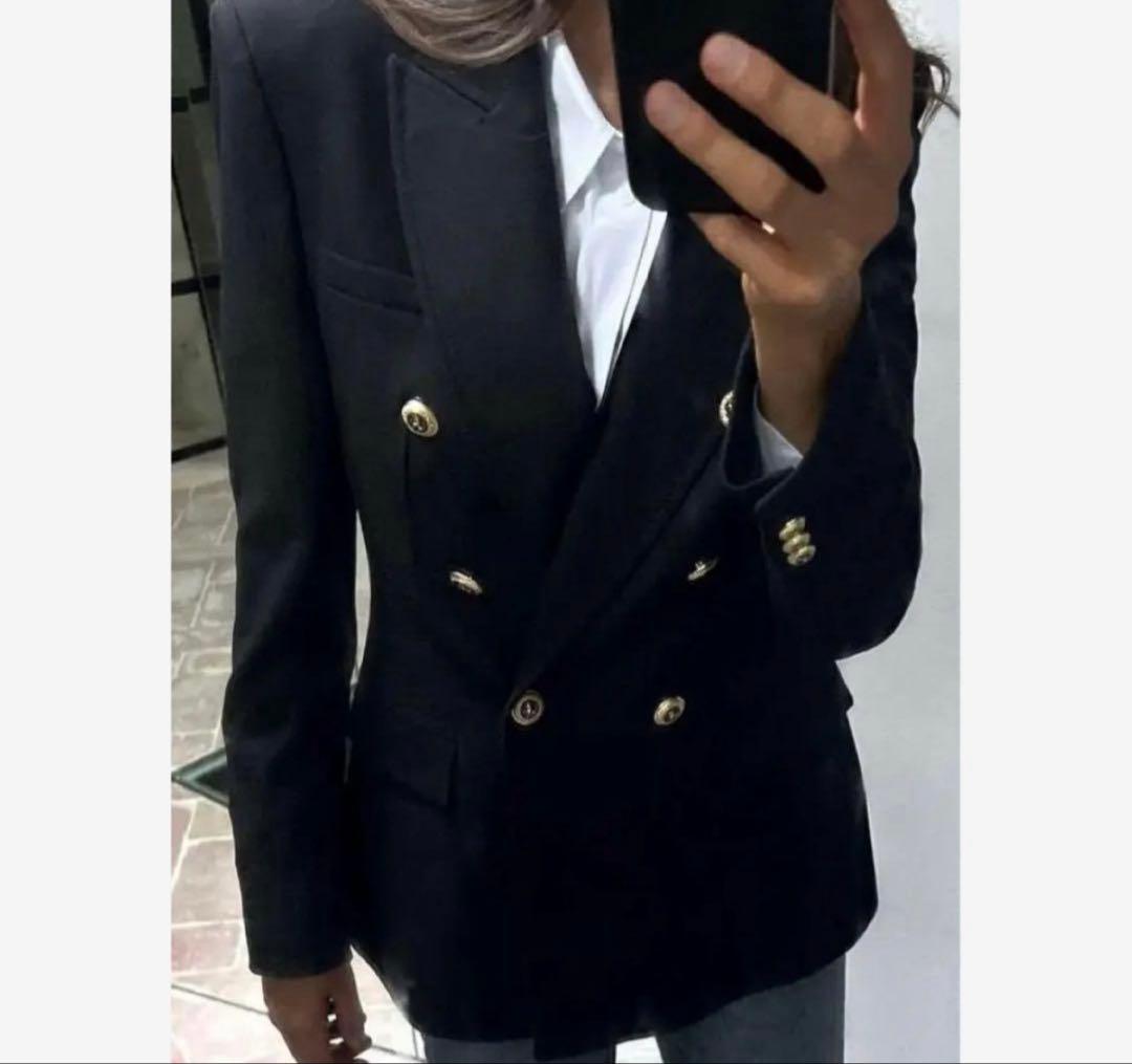 ZARA 黒 テーラードジャケット ダブルブレスト　アウター