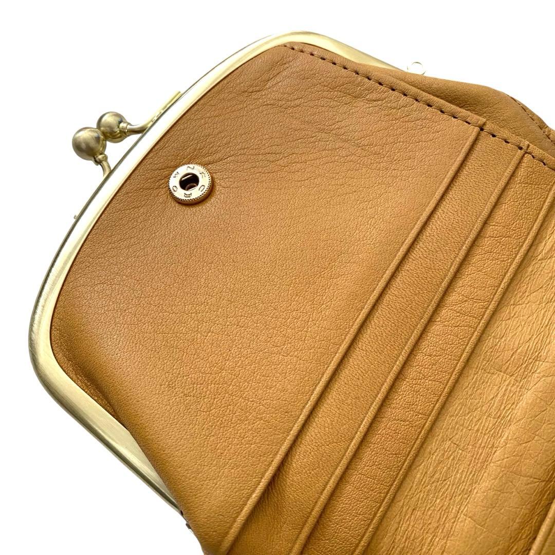 未使用✨ズッケロ がま口 お財布 水玉 コンパクト レザー キャメル 日本製