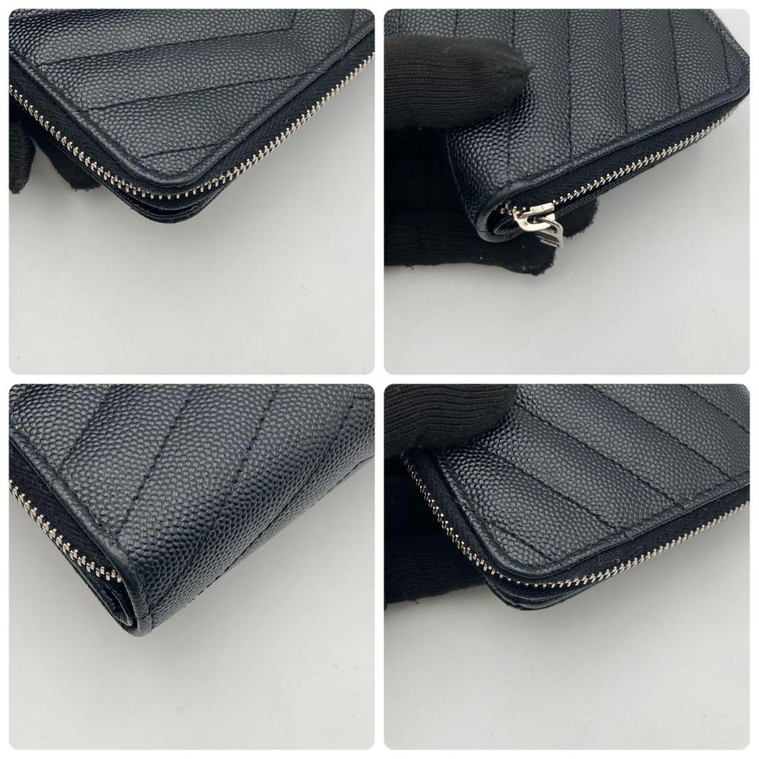 ★極美品★SAINT LAURENT 2つ折り財布 キャビアスキン YSL 黒