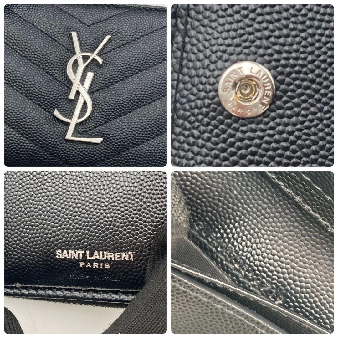 ★極美品★SAINT LAURENT 2つ折り財布 キャビアスキン YSL 黒