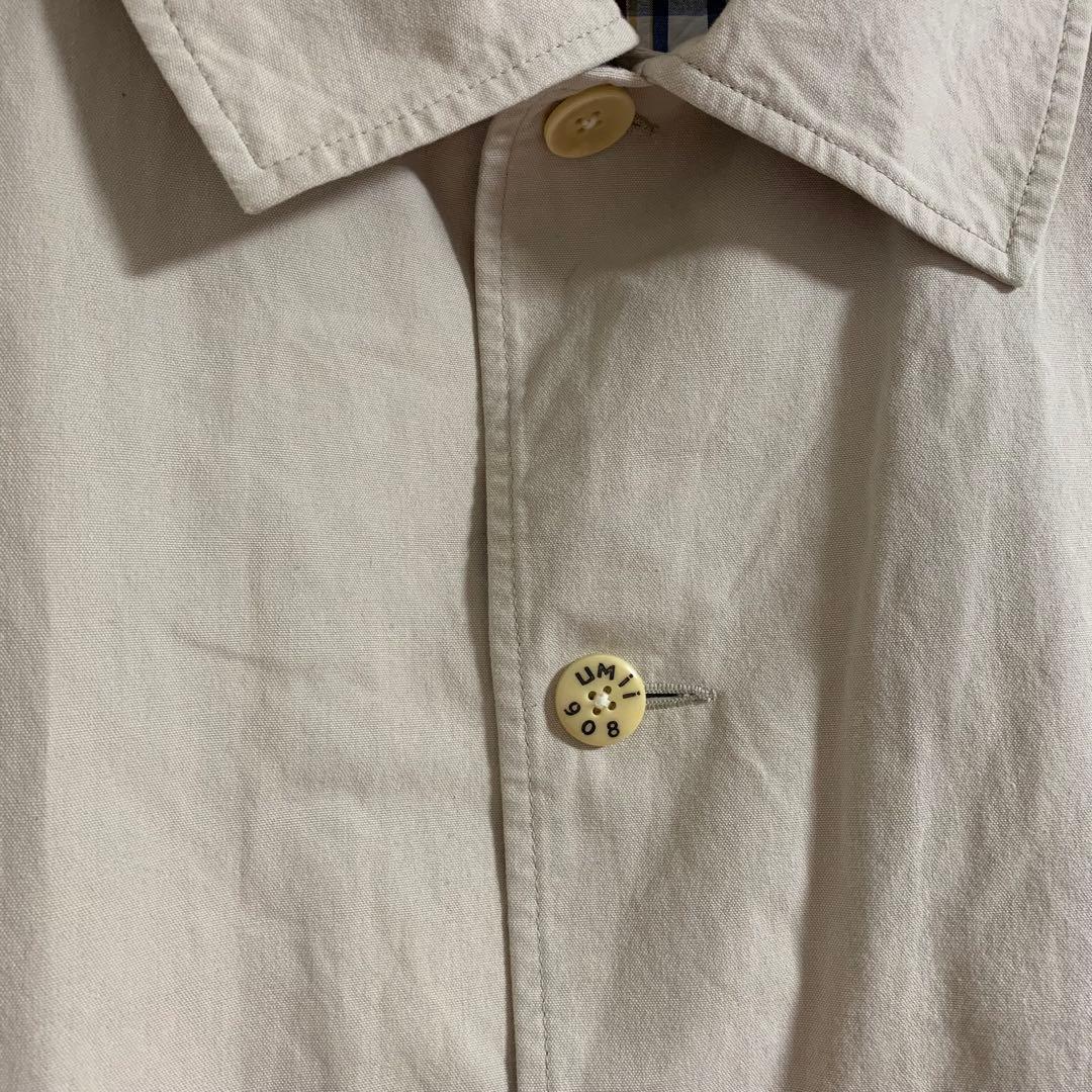 ［umii908］ステンカラーコート チェック裏地 コットン ビッグカラー