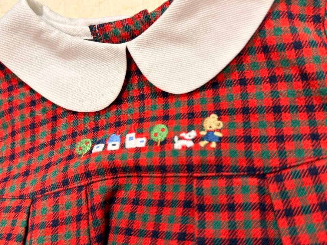 【美品】　familiar チェック柄 ワンピース 80