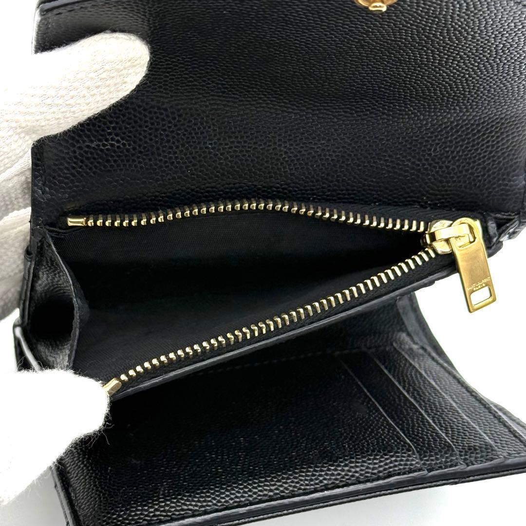 サンローラン コンパクト スリーフォールド カサンドラ ブラック 財布 Q44