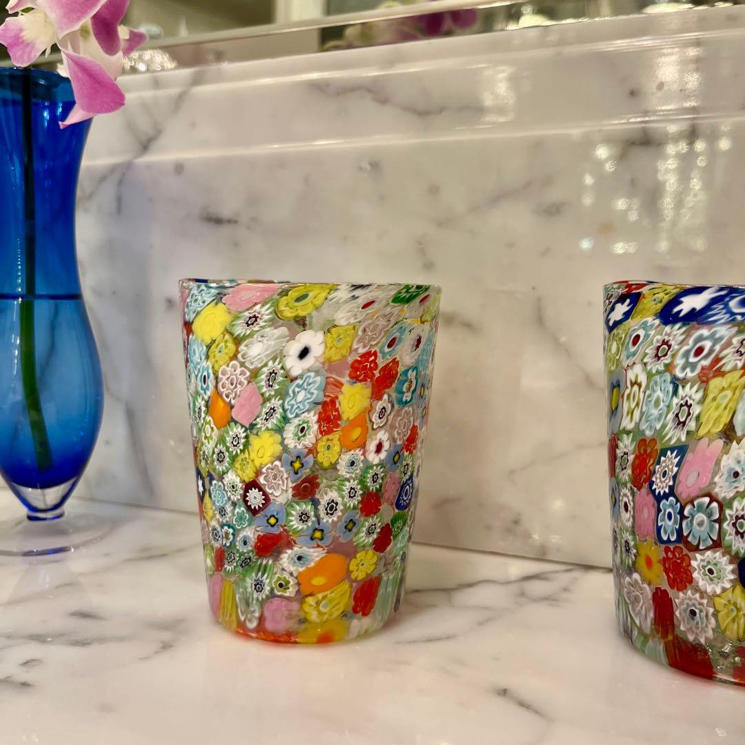 MURANO ムラノ ミルフィオリ カップ　グラス　ヴェネチアン　２つセット