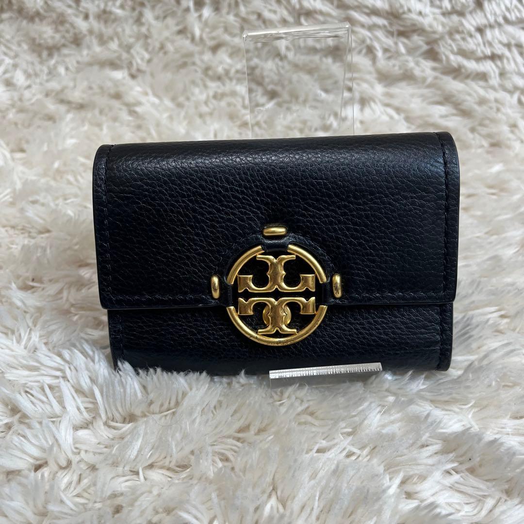 トリーバーチ　TORY BURCH 二つ折り財布　ミニ　金具　レザー　ブラック