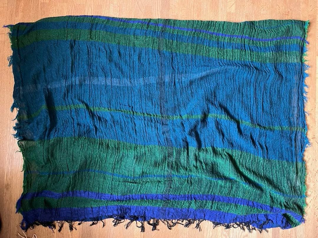 USED タマキニイメルーツショールshawl Big綿100% 緑/ターコイズ