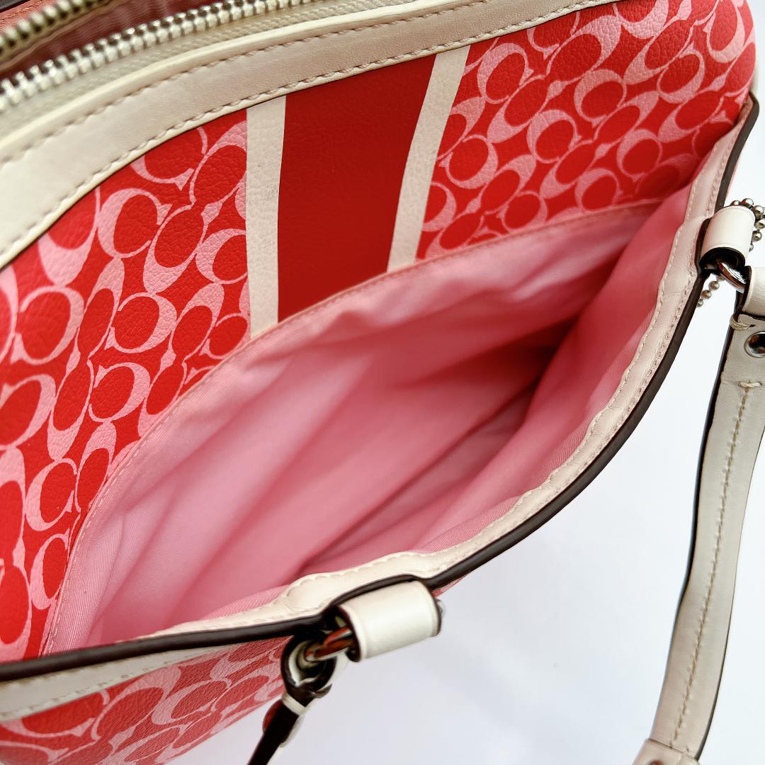 良品 COACH PVC ヘリテージ レザー ミニボストンバッグ　e722