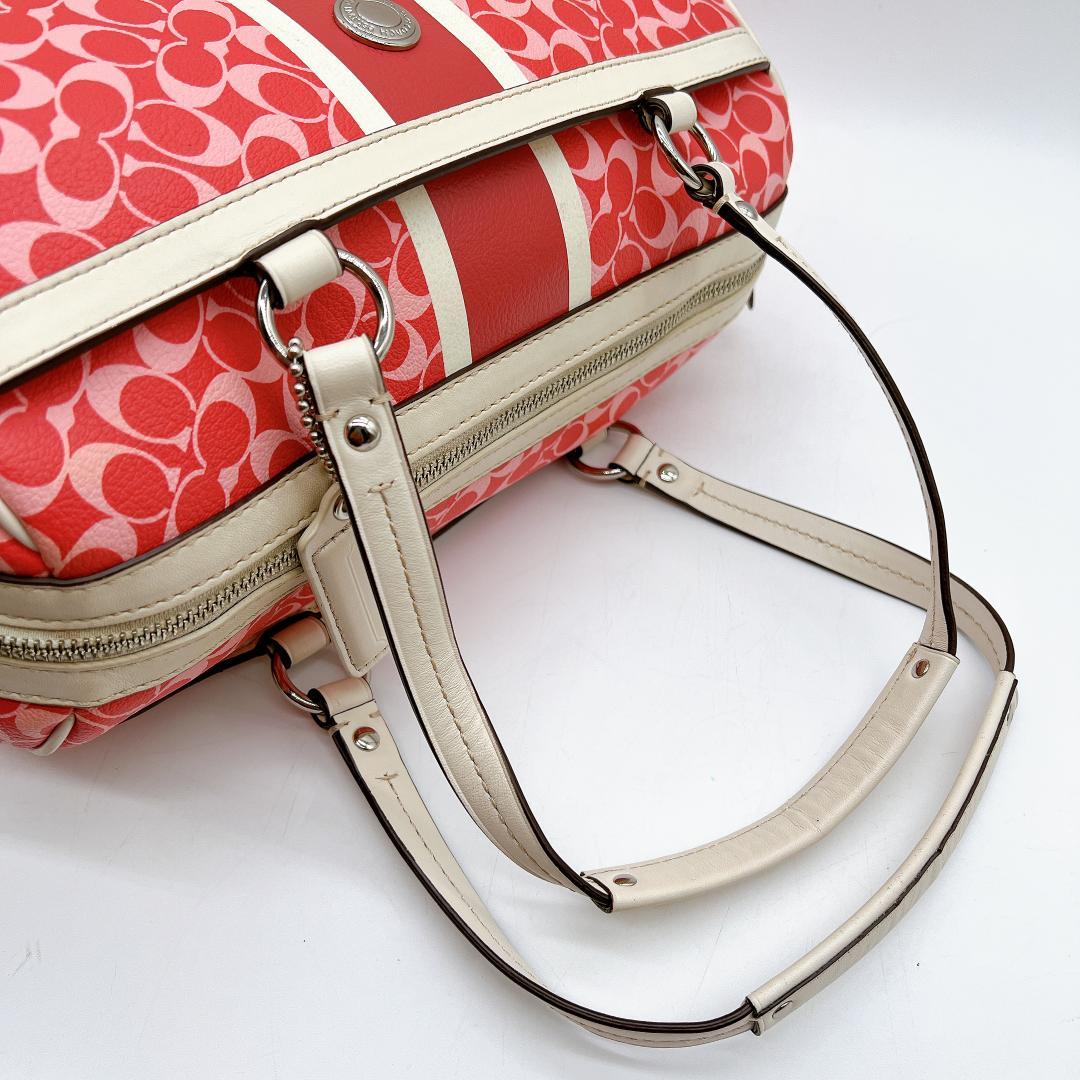 良品 COACH PVC ヘリテージ レザー ミニボストンバッグ　e722