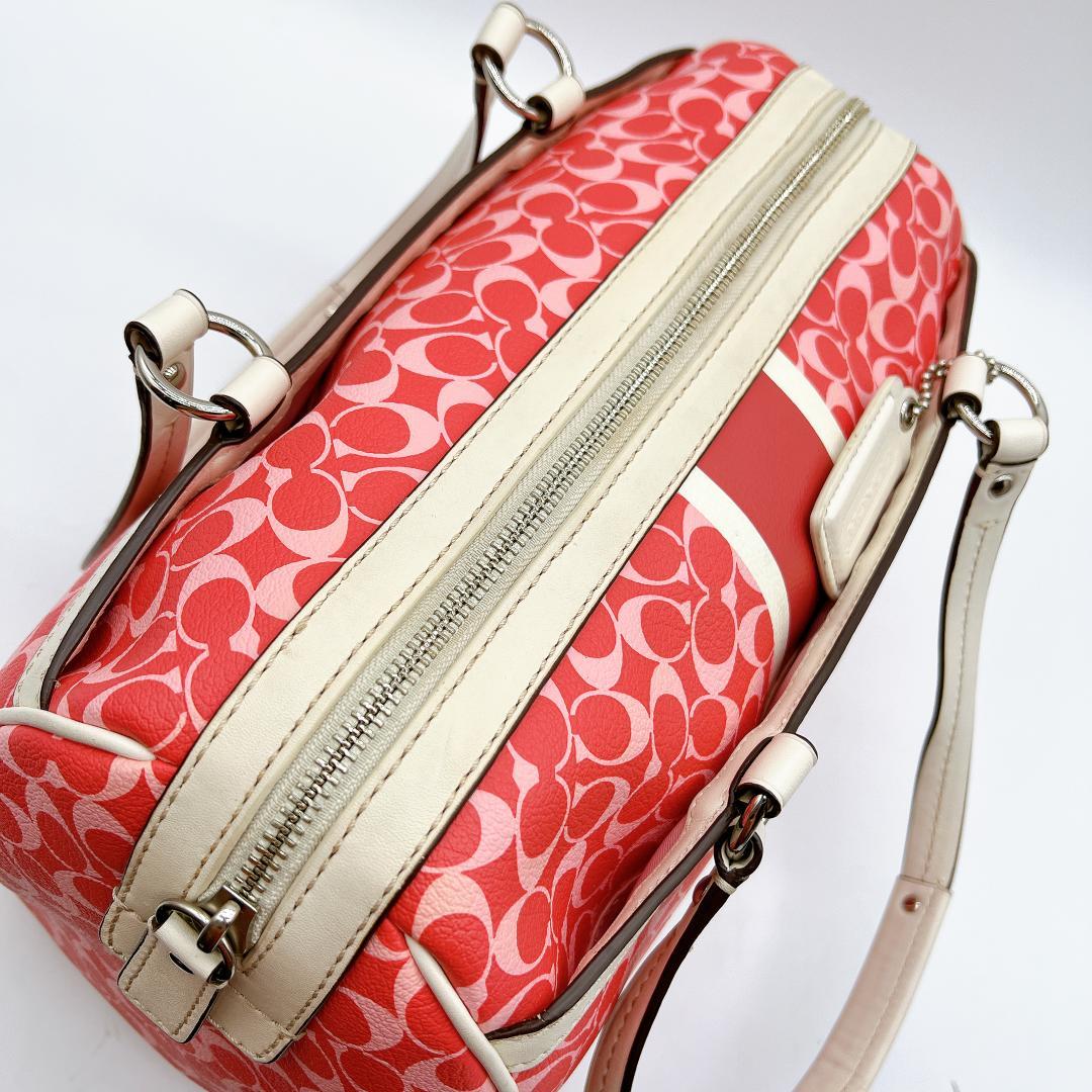 良品 COACH PVC ヘリテージ レザー ミニボストンバッグ　e722