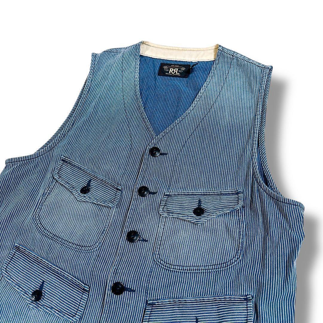 RRL ラルフローレン チェーンストライプ ワークベスト インディゴ Sサイズ