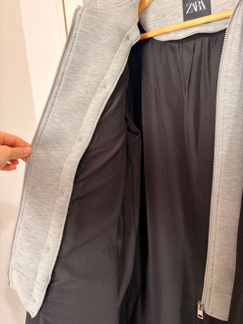 ZARA デタッチャブルフード コントラストコート M