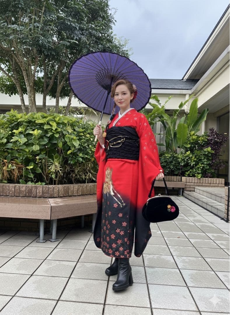 ゆ✨ シルク振袖とシルク刺繍襟付き長襦袢のセット✨　京都きもの友禅✨