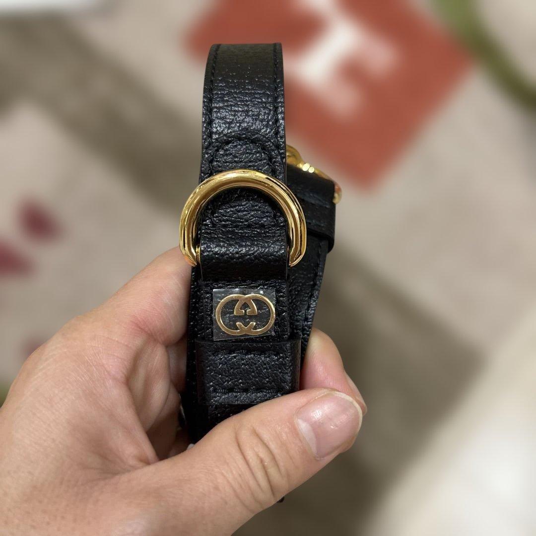 新品未使用GUCCI ブラック レザー リードと首輪　Sセット　ショッパー付き