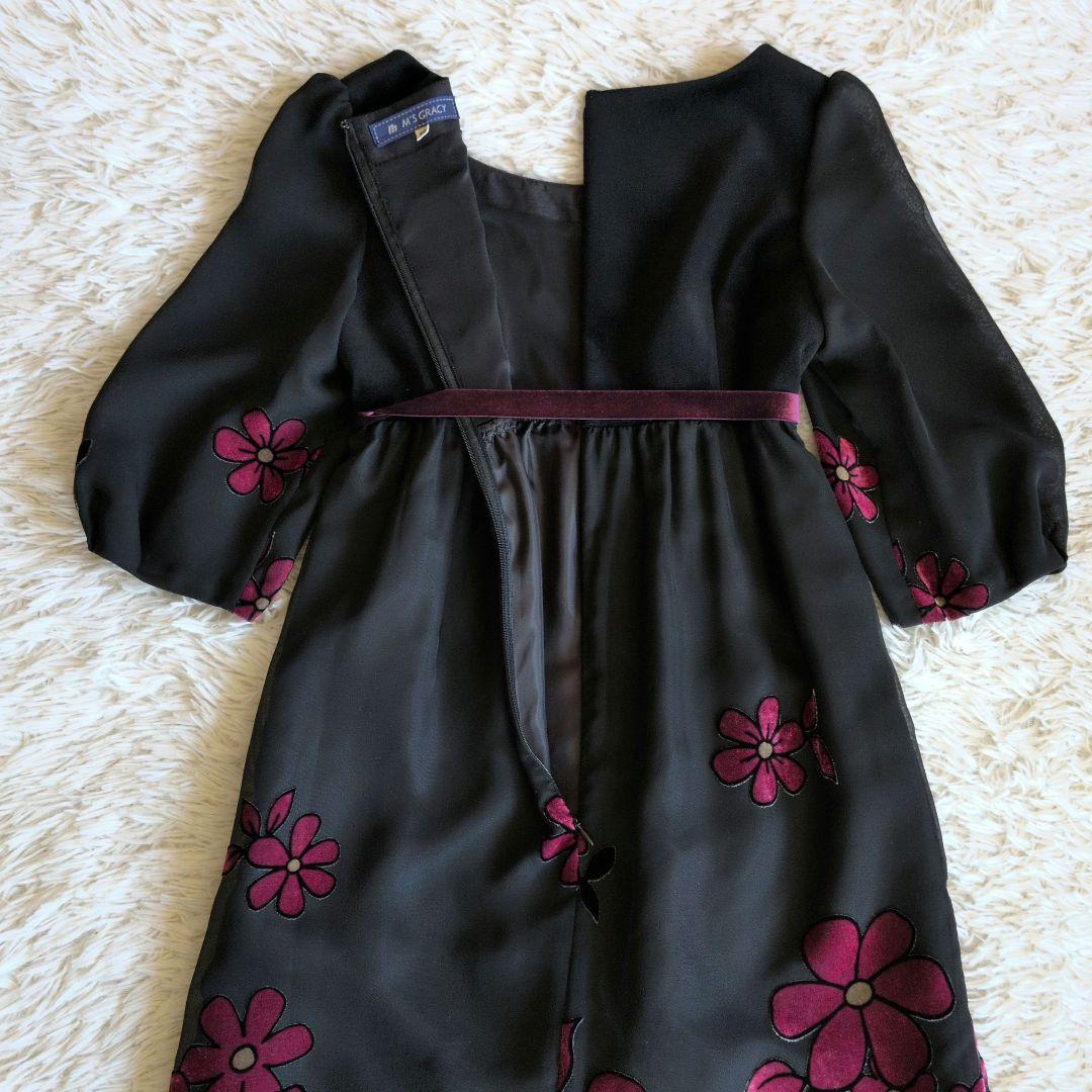 エムズグレイシー　ワンピース　Ｓ 花柄バルーンスリーブ 七分袖　黒