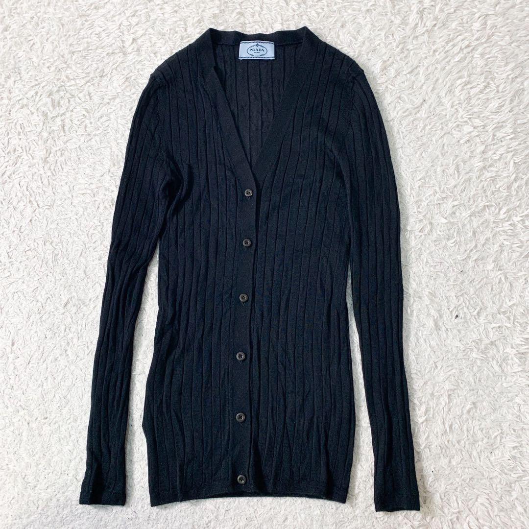 極美品 PRADA プラダ カシミヤ シルク カーディガン 黒 36