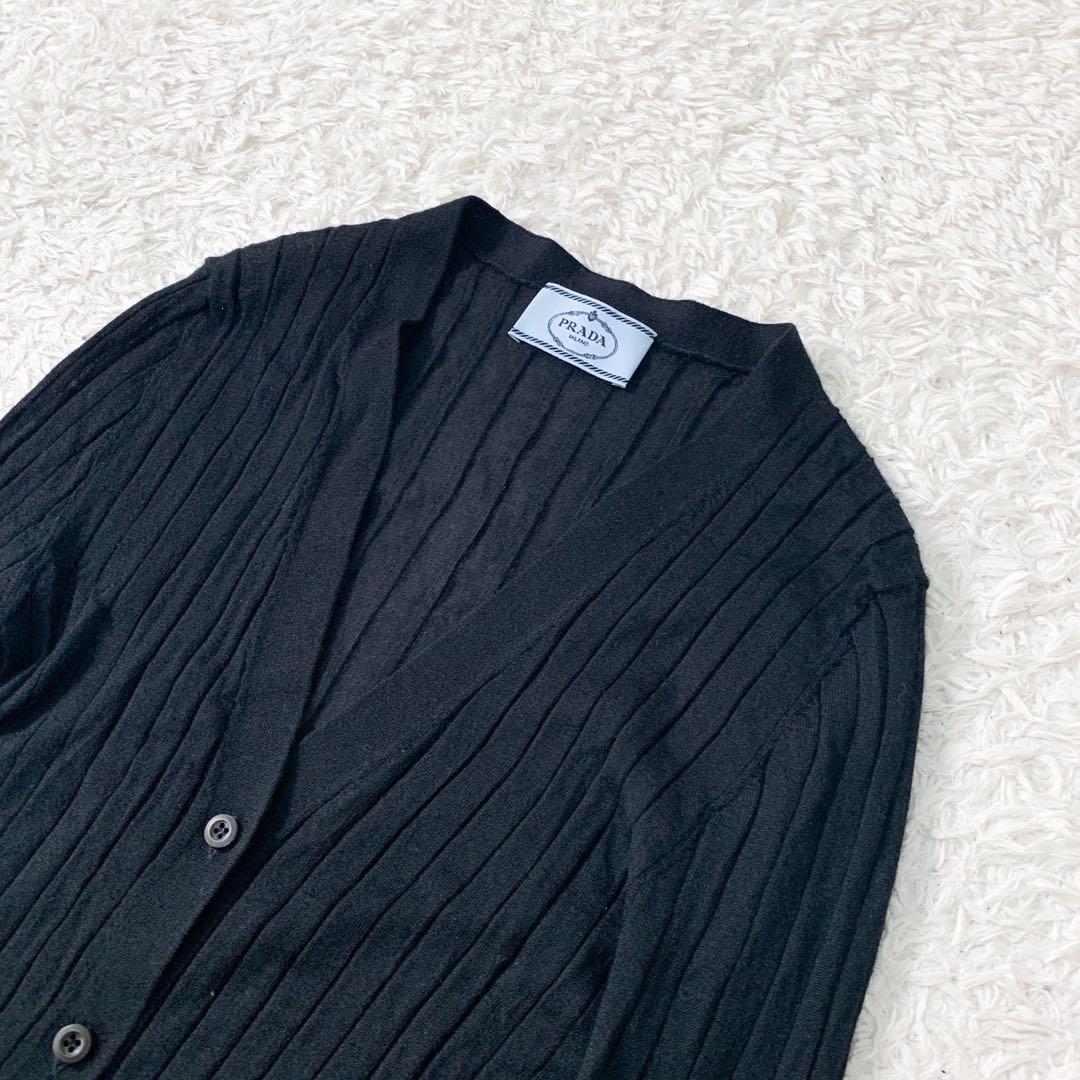 極美品 PRADA プラダ カシミヤ シルク カーディガン 黒 36