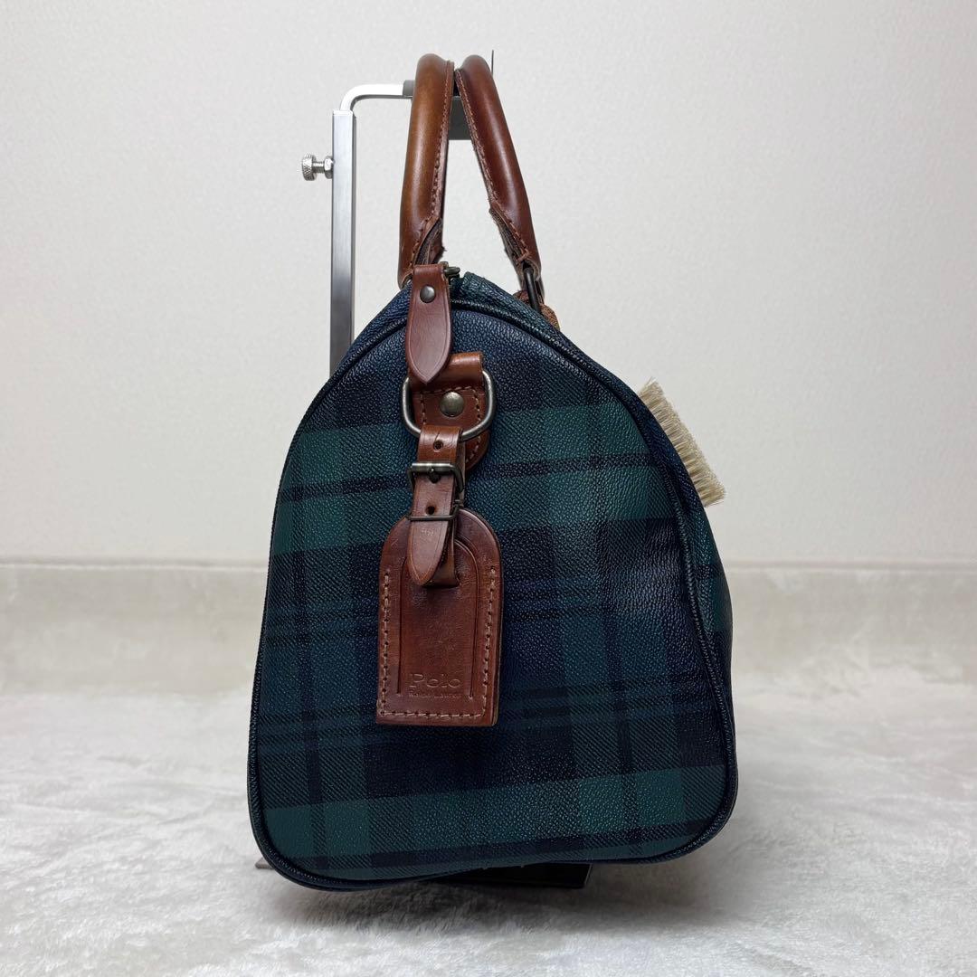 ポロラルフローレン　ミニボストン　チェック柄　チャーム　馬毛ブラシ　ロゴ金具
