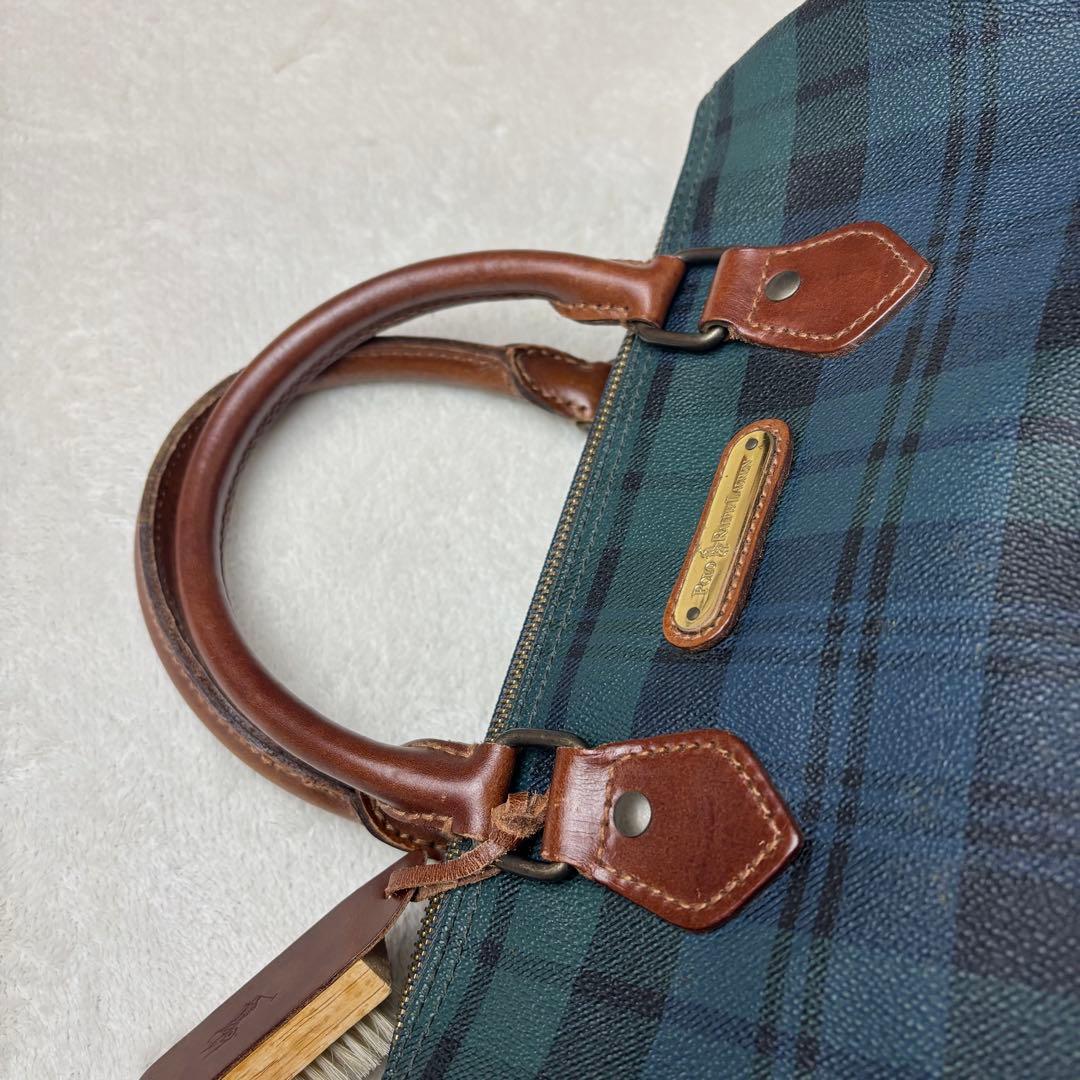 ポロラルフローレン　ミニボストン　チェック柄　チャーム　馬毛ブラシ　ロゴ金具