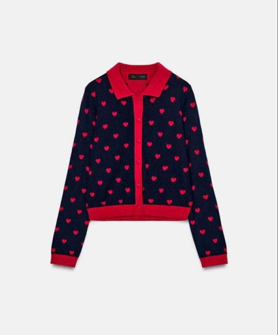 新品　新作　zara ザラハート柄ニットカーディガン