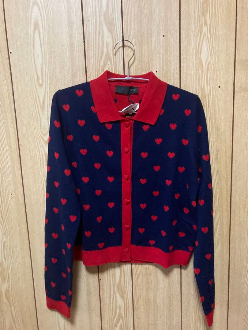 新品　新作　zara ザラハート柄ニットカーディガン