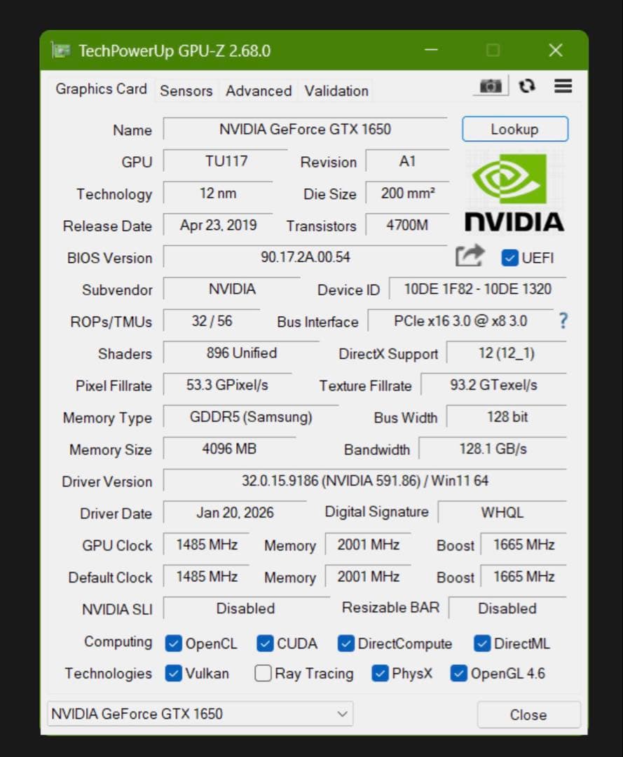 グラフィックボード・グラボ・ビデオカード GEFORCE GTX1650 4GB