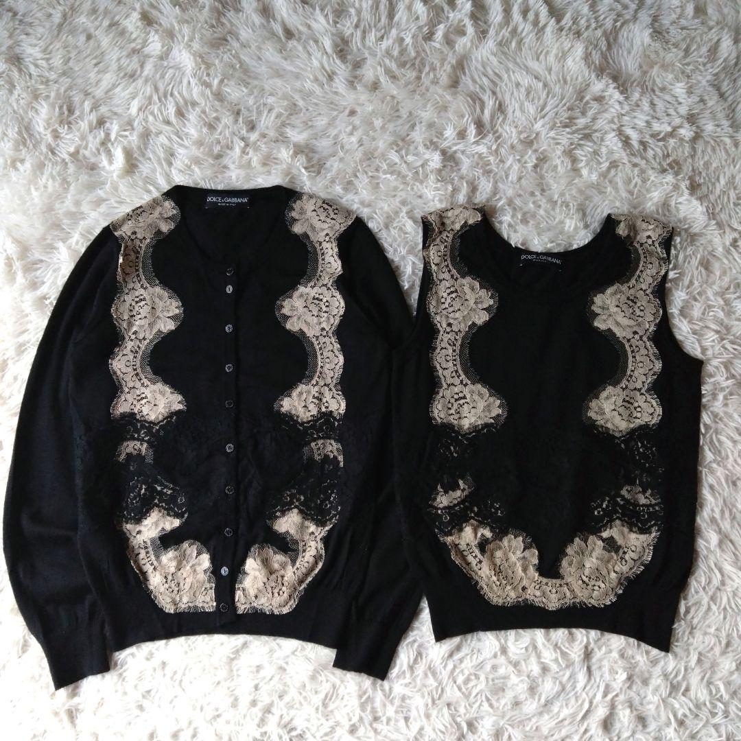 DOLCE&GABBANA　カシミヤ／シルク　アンサンブル　ブラック　レース