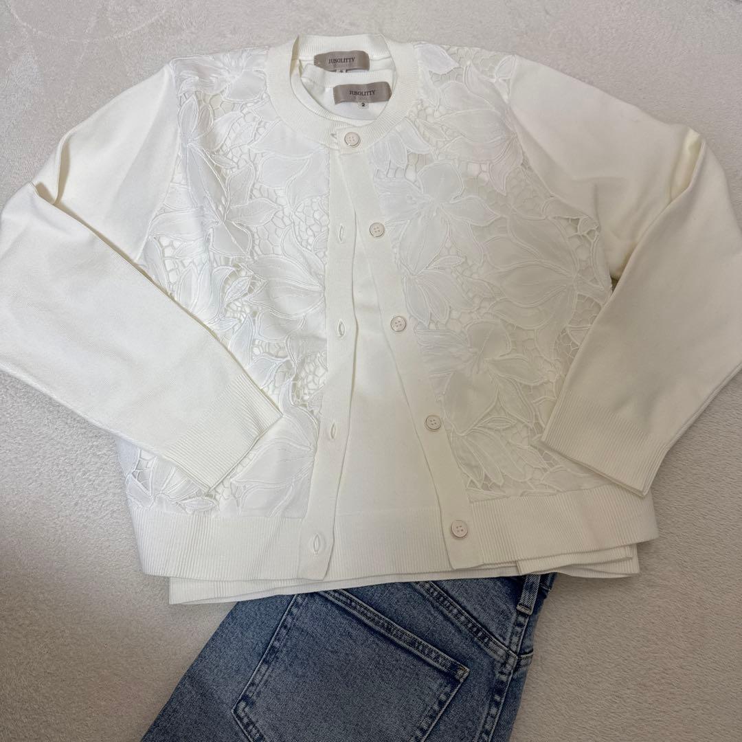 SALE ホワイト 花柄レース カーディガン アンサンブル