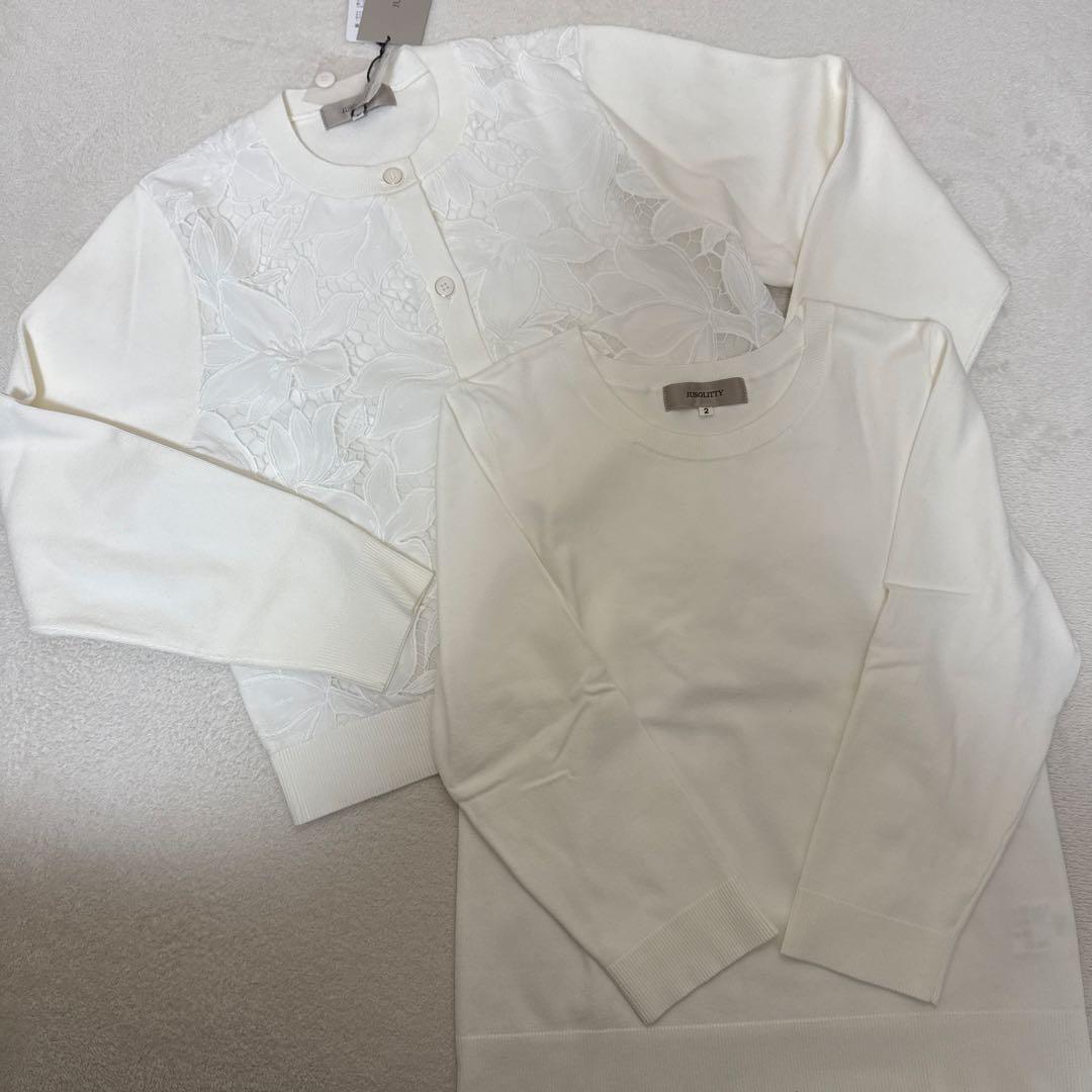 SALE ホワイト 花柄レース カーディガン アンサンブル