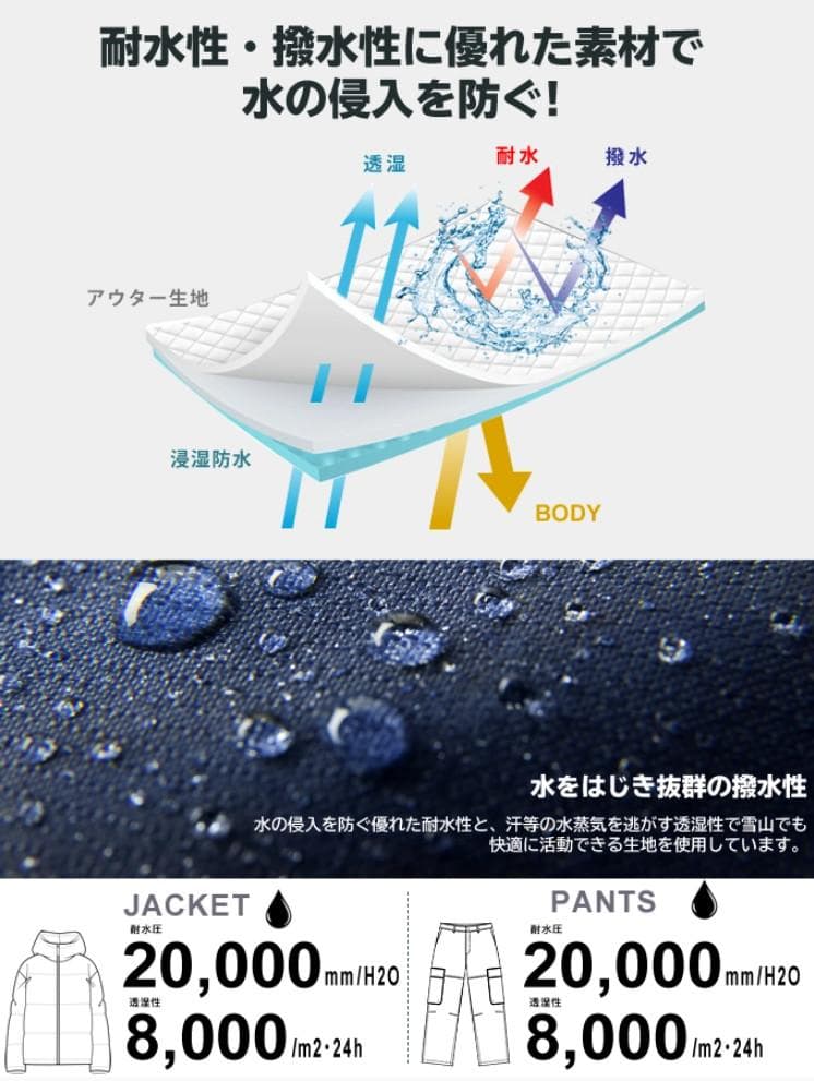 スノーウェア上下 Lサイズ 黒/グレー(水色系) ◇スノボ◇定価14,800円