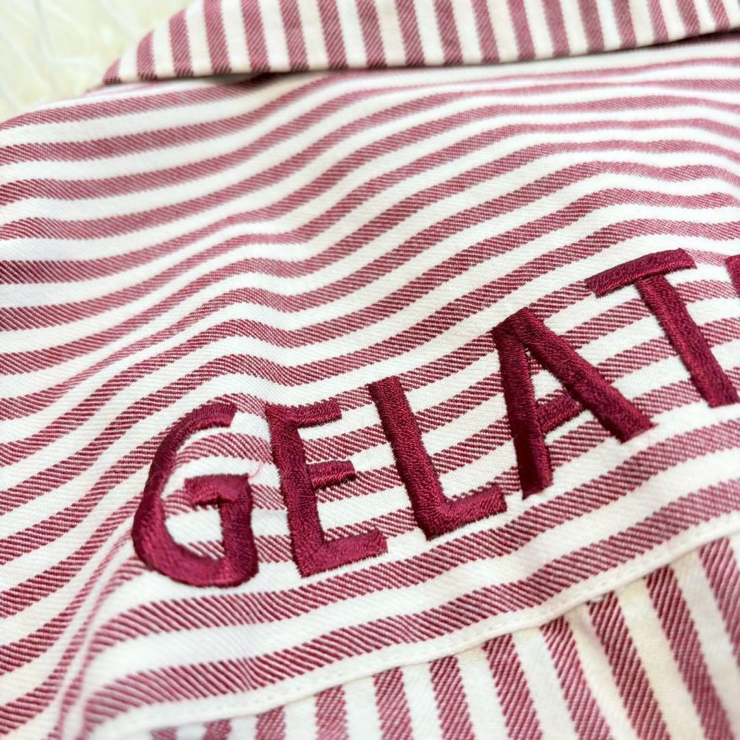 良品✨ジェラートピケ ストライプ柄パジャマ 上下 ロゴ刺繍 ルームウェア 長袖