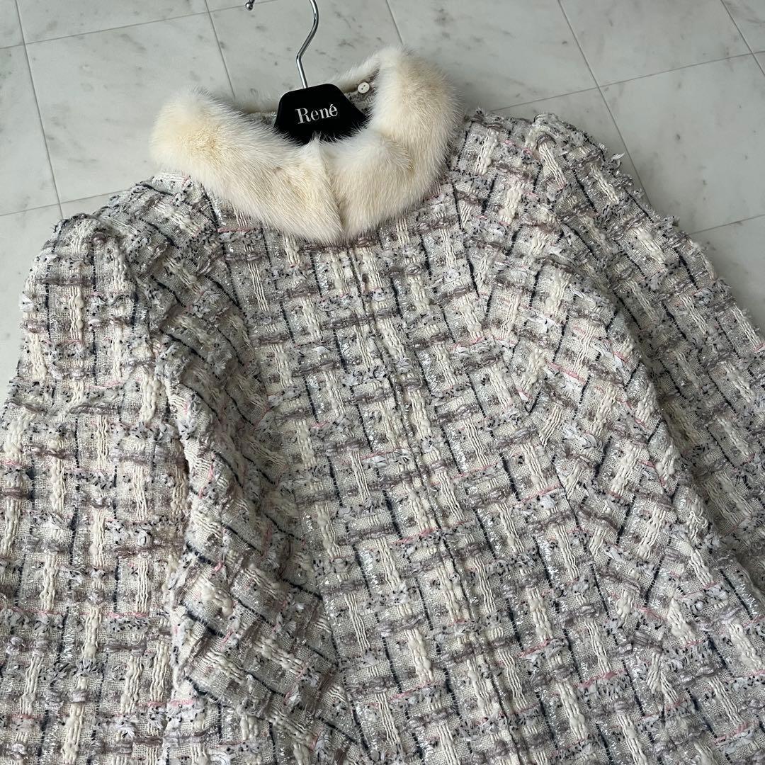 美品♡ルネ TISSUE ミンクファー ツイードコート 2way 36