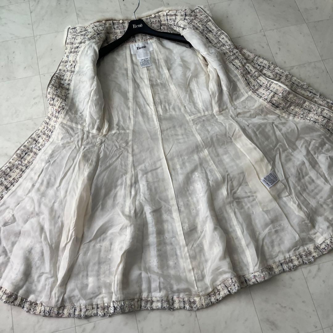 美品♡ルネ TISSUE ミンクファー ツイードコート 2way 36