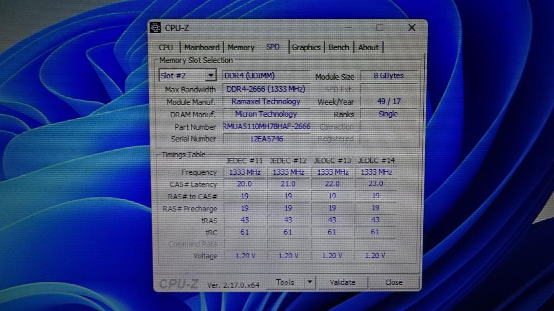 RAMAXEL DDR4-2666 8GB×2枚（16GB）