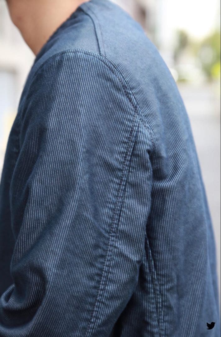 OUTIL veste antsiramana ノーカラージャケット　ストライプ