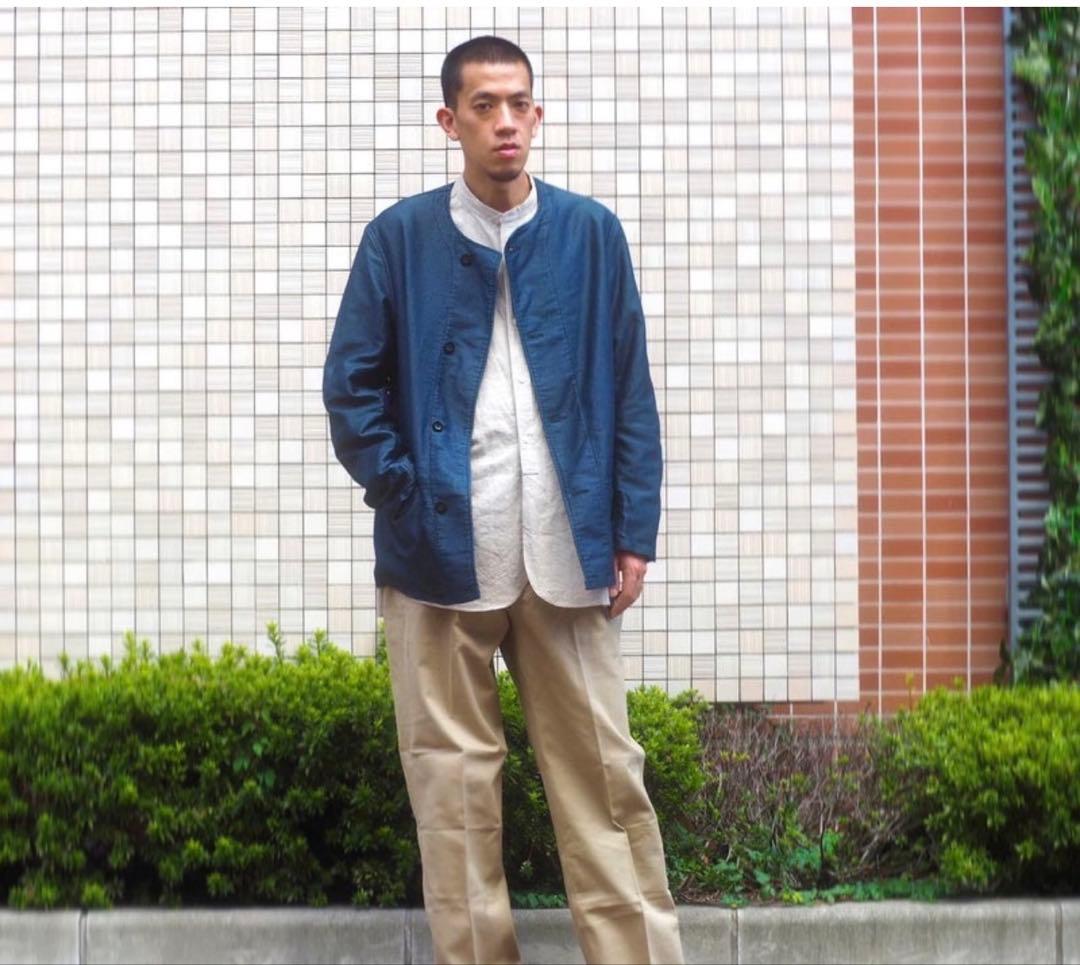 OUTIL veste antsiramana ノーカラージャケット　ストライプ