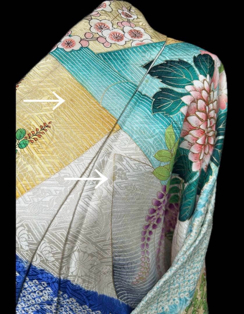 刺繍　絞り　金彩　振袖 水色　多色 　菊　牡丹　藤　四季の花々　花柄