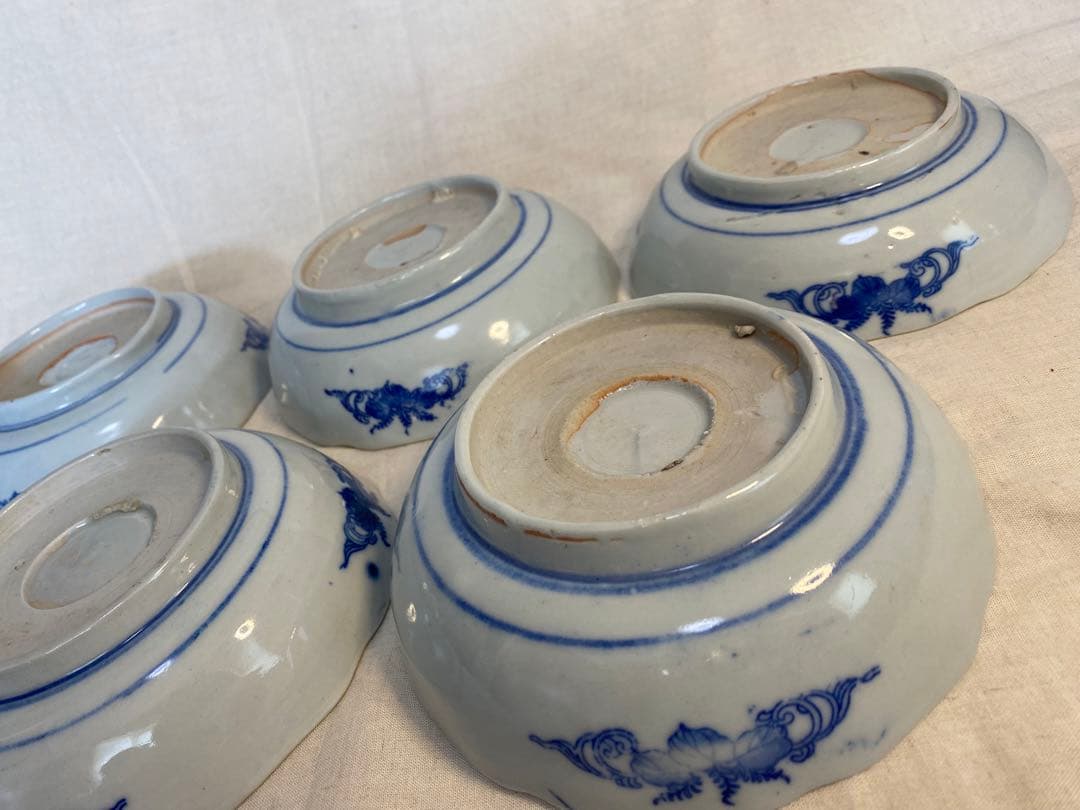 古伊万里　伊万里　色絵　金襴手　明治　なます皿　梅の図　松竹梅　輪華皿　５客