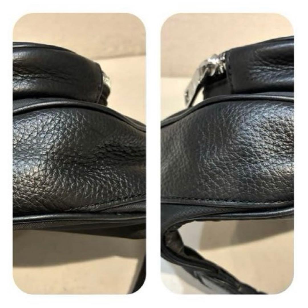 【美品】COACH Cロゴ ナイロンレザー ボディバッグ91066 黒