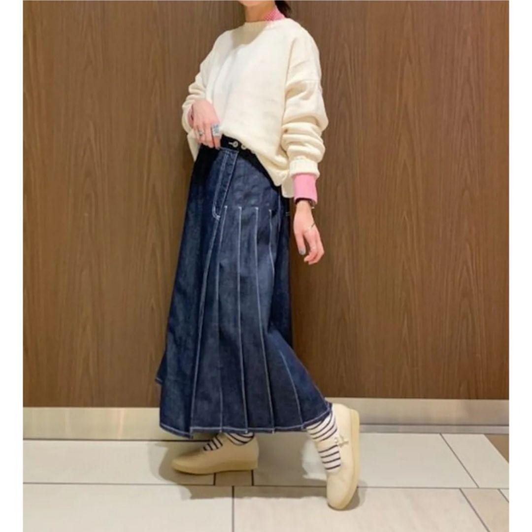 美品　ビームスボーイ　デニムラッププリーツスカート　インディゴ　定番人気　M