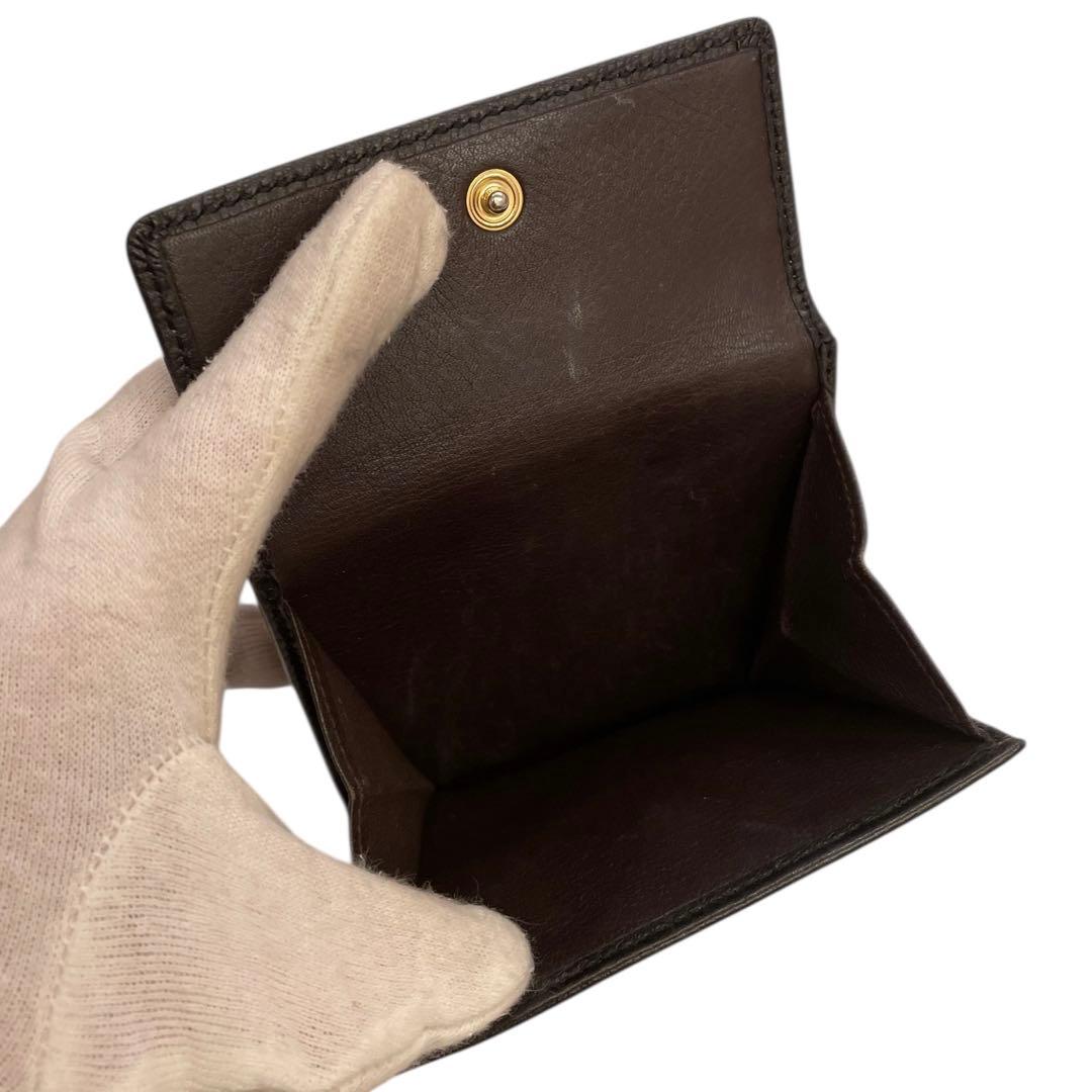 【良品】LOEWE／ロエベ 二つ折り財布 ダブルホック／小銭入れ／ダークブラウン
