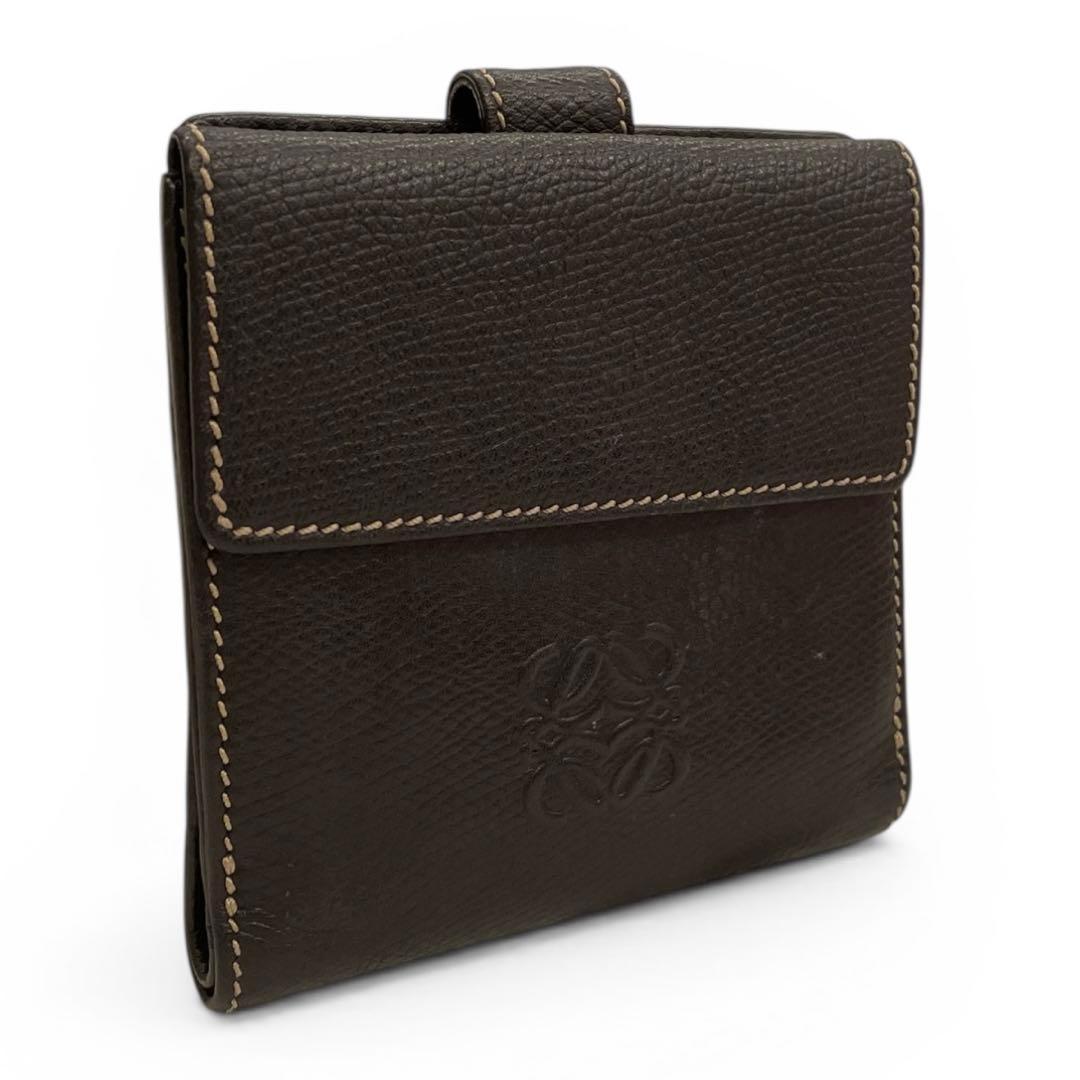【良品】LOEWE／ロエベ 二つ折り財布 ダブルホック／小銭入れ／ダークブラウン