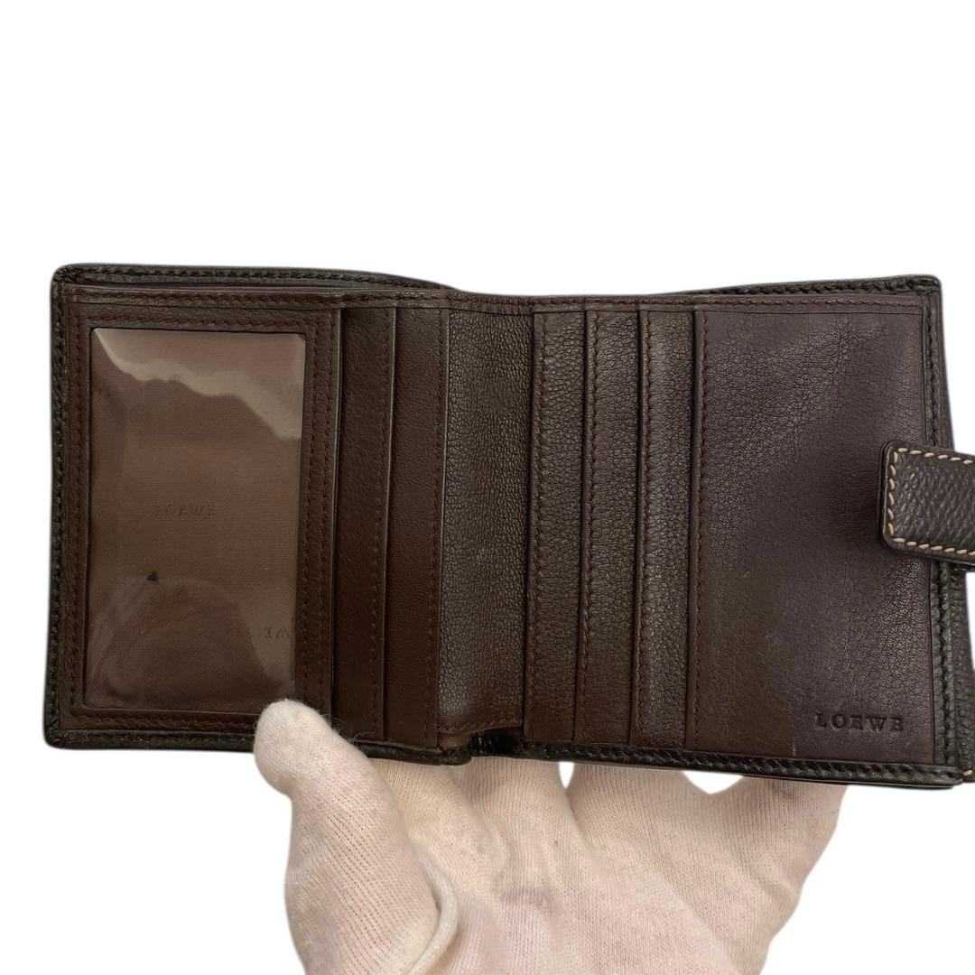 【良品】LOEWE／ロエベ 二つ折り財布 ダブルホック／小銭入れ／ダークブラウン