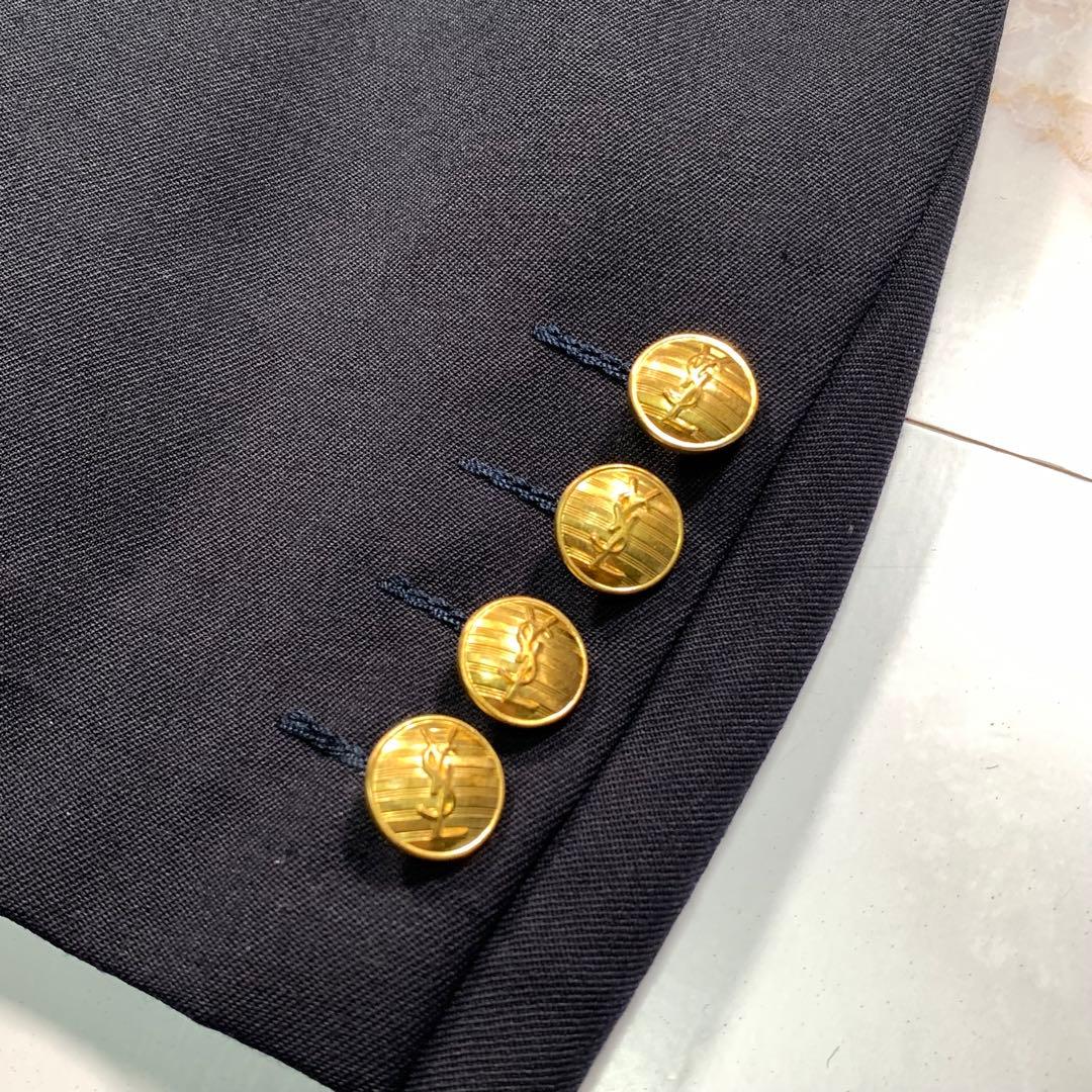 極美品/XXL相当 イヴサンローラン ダブルブレスト 紺ブレ 刻印金ボタン 52