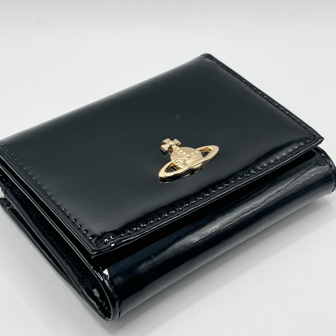 Vivienne Westwood エナメル がま口 折財布 黒 ツルツル