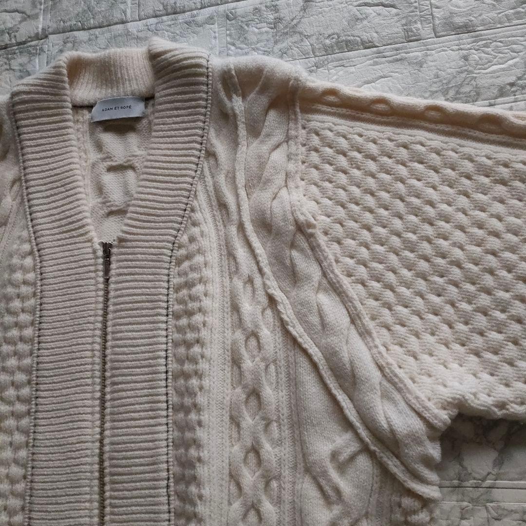 ADAM ET ROPE'　リサイクルウールケーブルZIPカーディガン　Ｆ