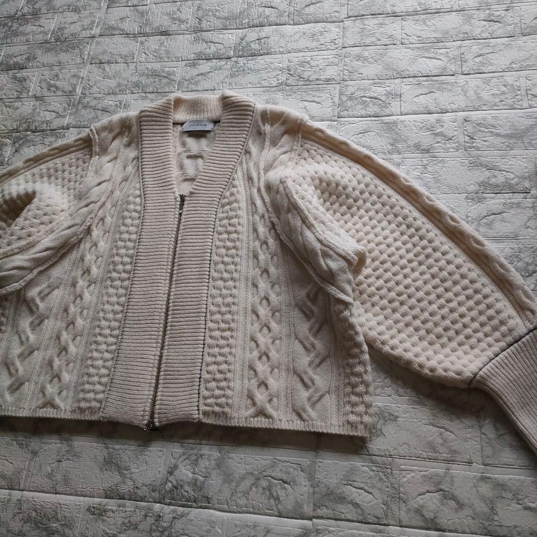 ADAM ET ROPE'　リサイクルウールケーブルZIPカーディガン　Ｆ