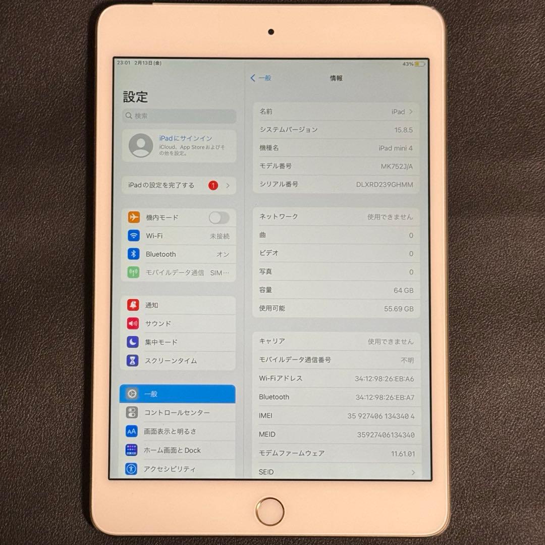【バッテリー最大容量85%】ipad mini 第4世代 64GB