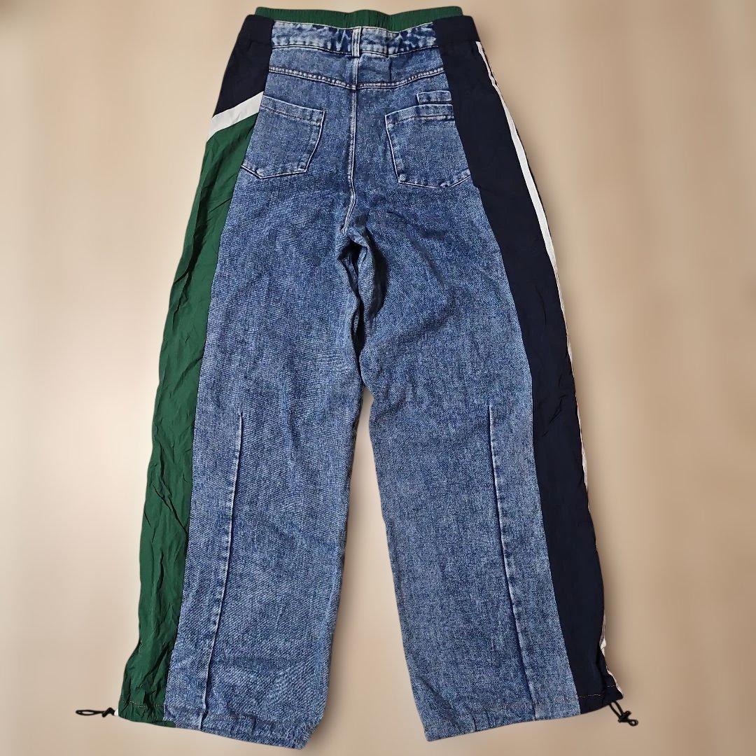 ⭐パッチワークデザイン ⭐ワイドレッグデニムパンツ⭐