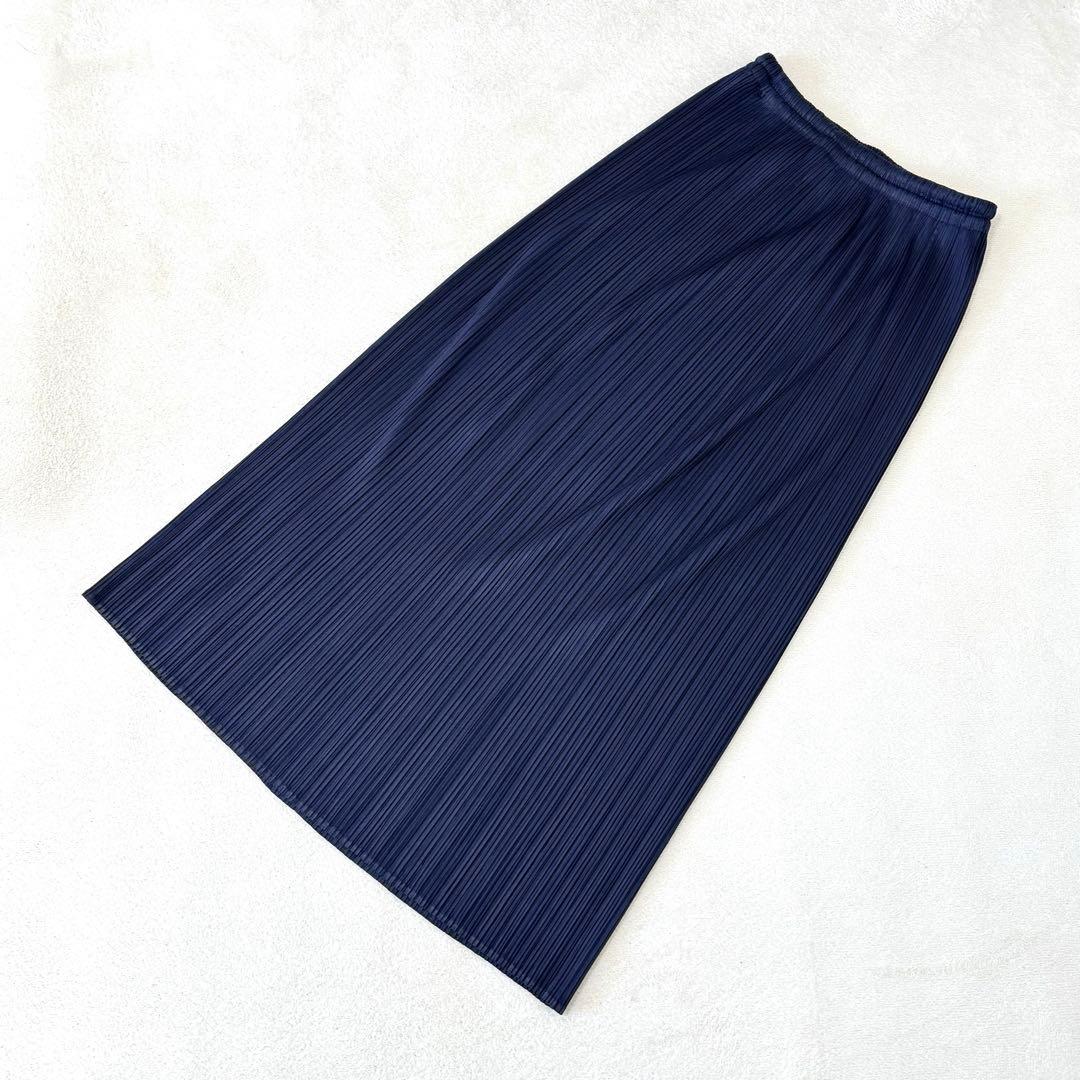美品✨PLEATS PLEASE プリーツ　ネイビー　ロングスカート　Sサイズ